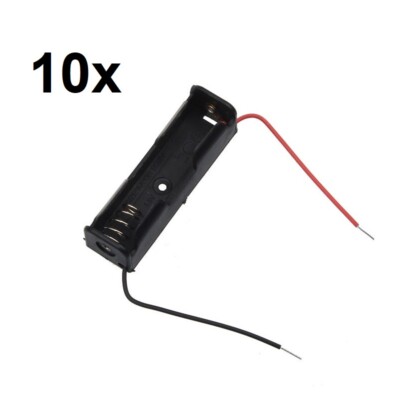 10x 1-AA Battery Spring Clip Holder Case Plastic Storage Box With Two Wire Leads