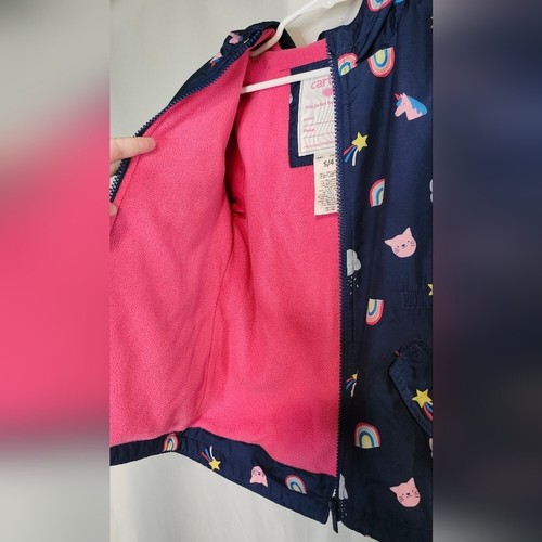 Carter's Girls' Coat Size Small Navy Rainbow Cat Unicorn Hooded Fleece Lined - Picture 8 of 8