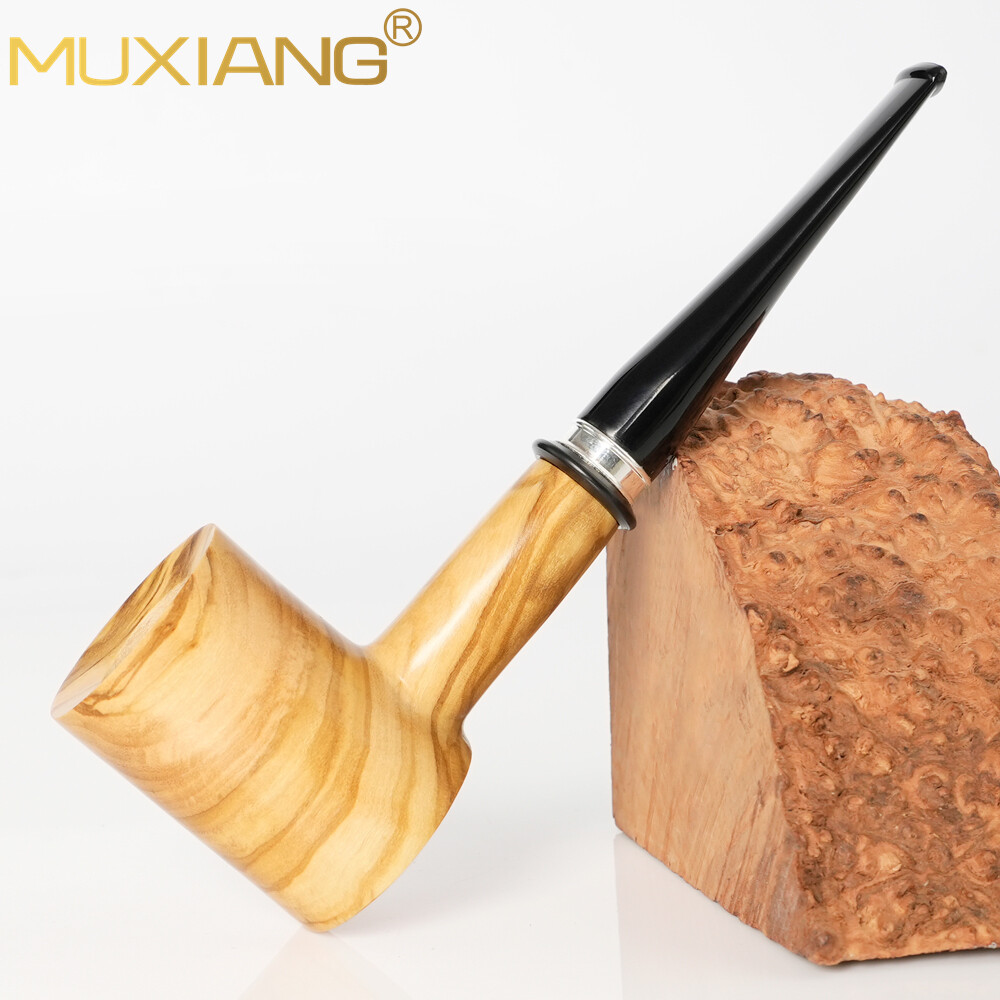 Handmade Olive Wood Tobacco Pipe Poker Pipe 9mm Straight Taper Stem Metal  Band