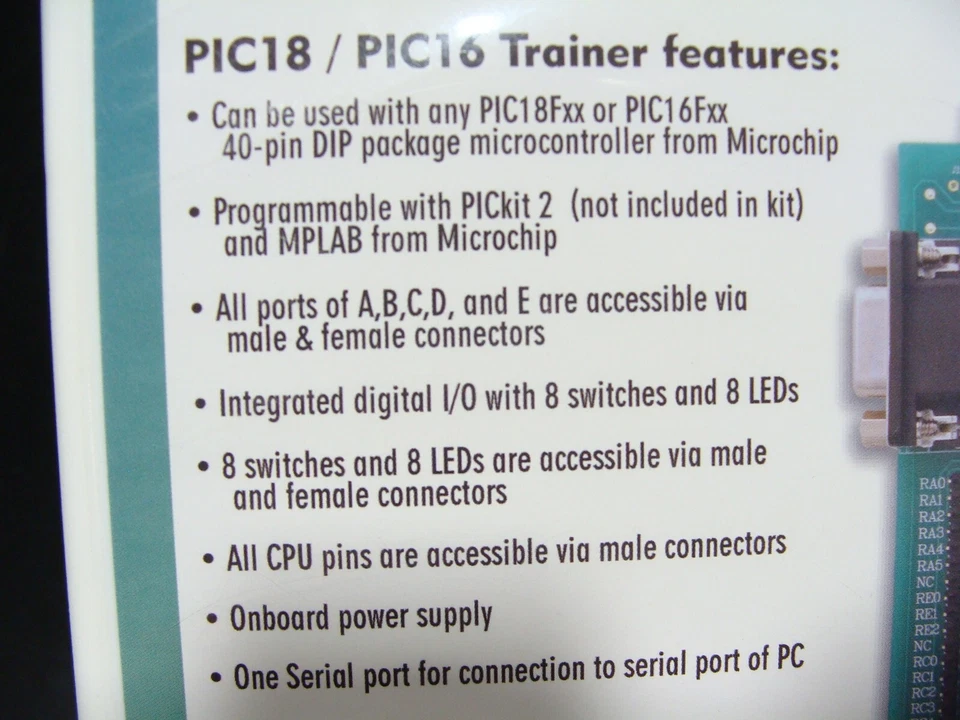 Digilent MDE PIC18 / PIC16 Microchip Trainer W/ PIC18F Chip 40-Pin DIP Package - Image 3 of 4