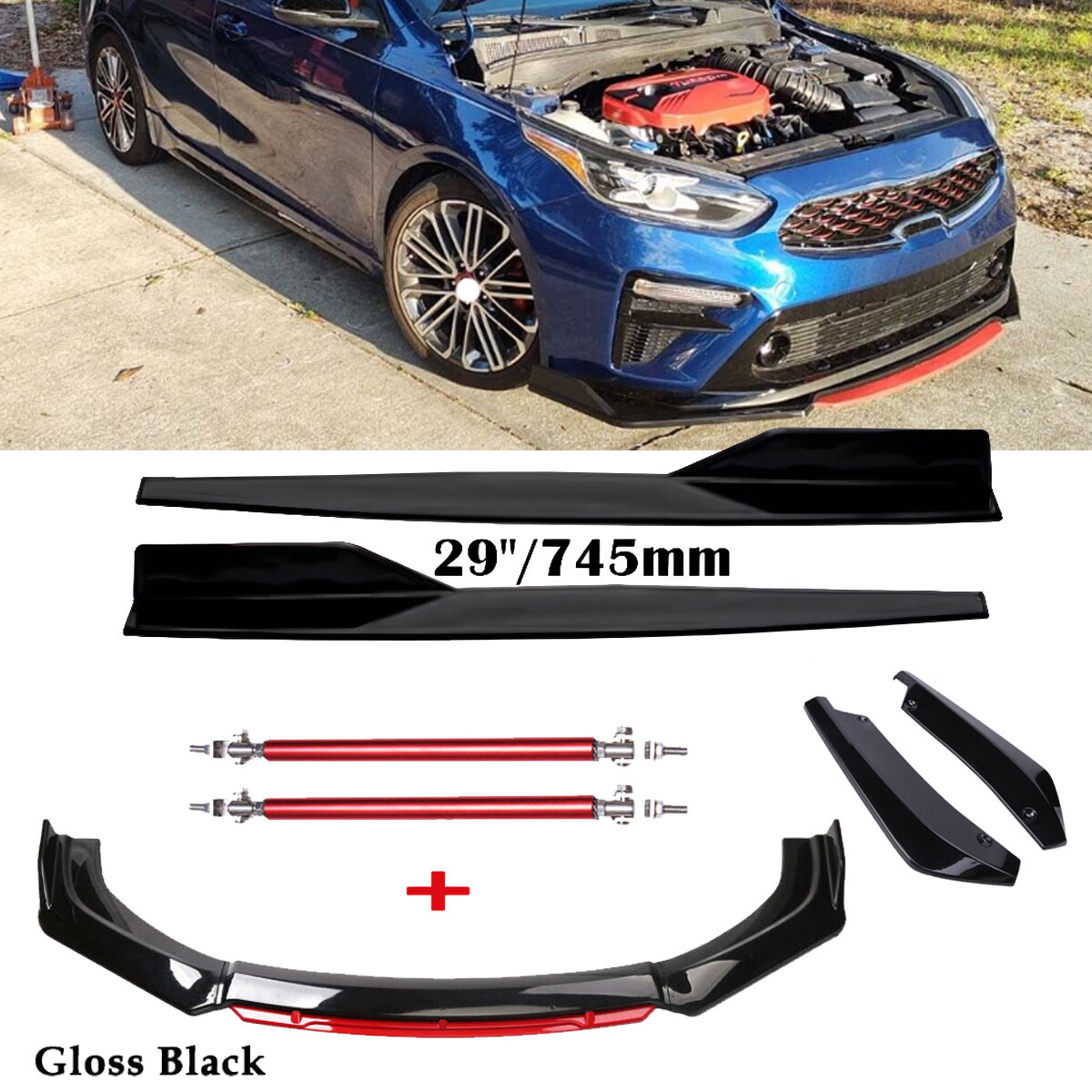 Front Bumper Lip Spoiler Splitter Rear Lip Side Skirt For Kia Stinger GT-Line