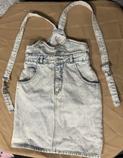Vintage Jordache Denim High Waisted Jumper Acid Wash Suspenders Romper Skirt