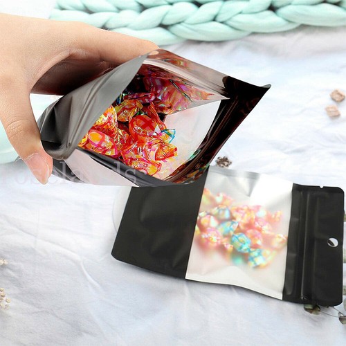 25/50/100pcs Window Pouches Black Matt Stand up Foil Bag Heat Seal Food Zip Lock - Picture 3 of 9