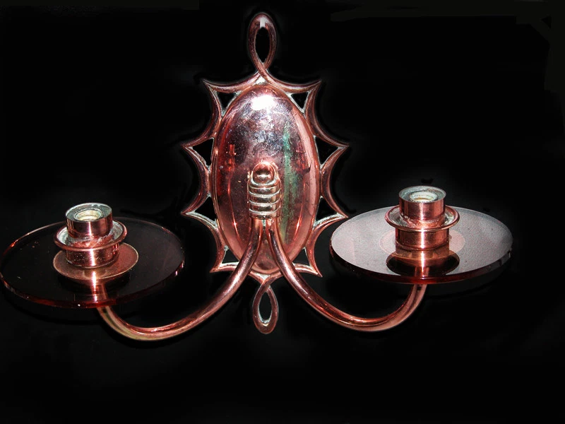 RARE FRENCH ART DECO JULES LELEU 2 LIGHT SCONCES, BRASS, GLASS 1940's - Photo 3/4