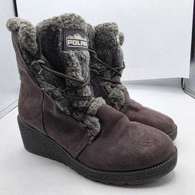 Polar Womens Wedge Boots Womens Size 8 Gray Brown Cozy Winter Outdoors Casaul