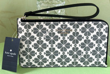 KATE SPADE LUCY SPADE FLOWER WRISTLET:NWT BLACK/MULTI MEDIUM LZIP WRISTLET