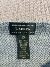 Lauren Ralph Lauren Southwest Hand Knit Aztec Blue Sweater Linen Cotton Size 2X