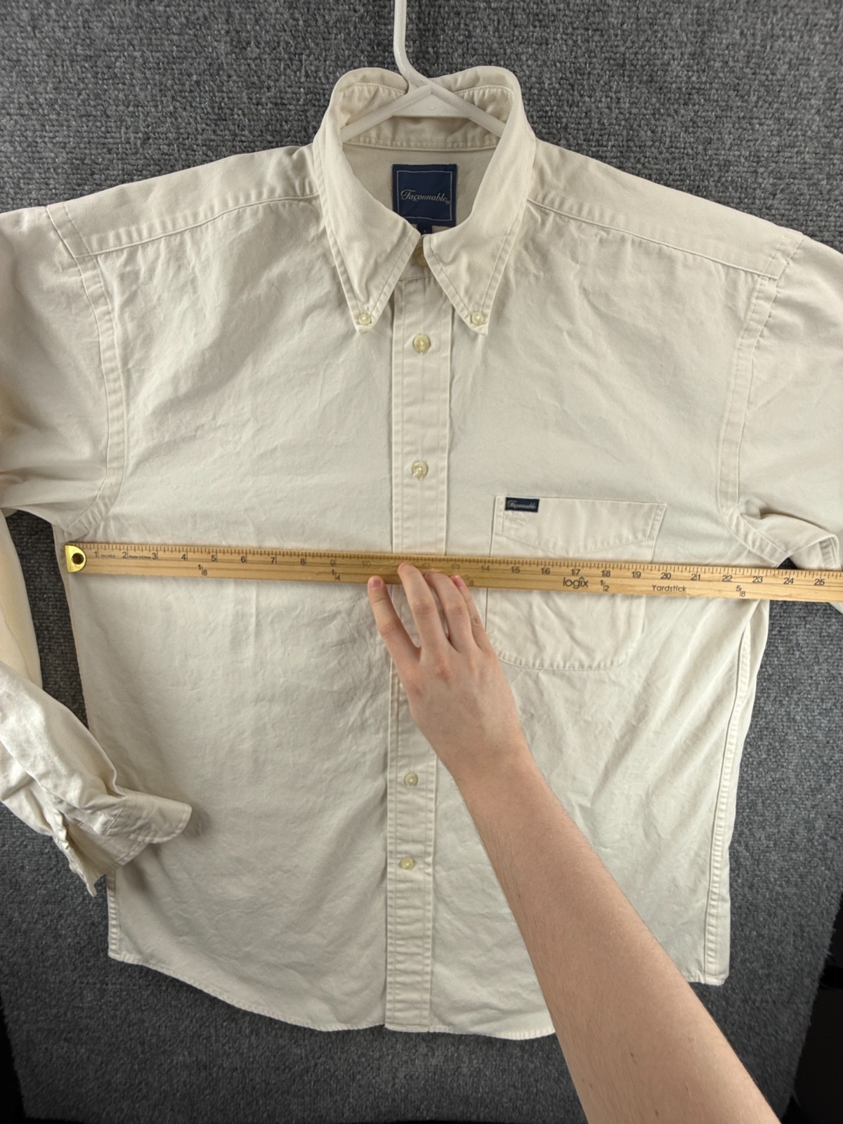 Faconnable Eggshell Button-Down Cotton Large Ivor… - image 5