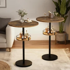 Bar Table with LED Light, Round Bar Table Set of 2, High-top Table with Metal...