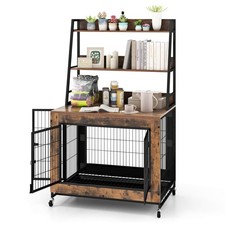 Dog Crate Furniture w/ Storage Shelves Industrial Dog Kennel w/ Flip-up Top