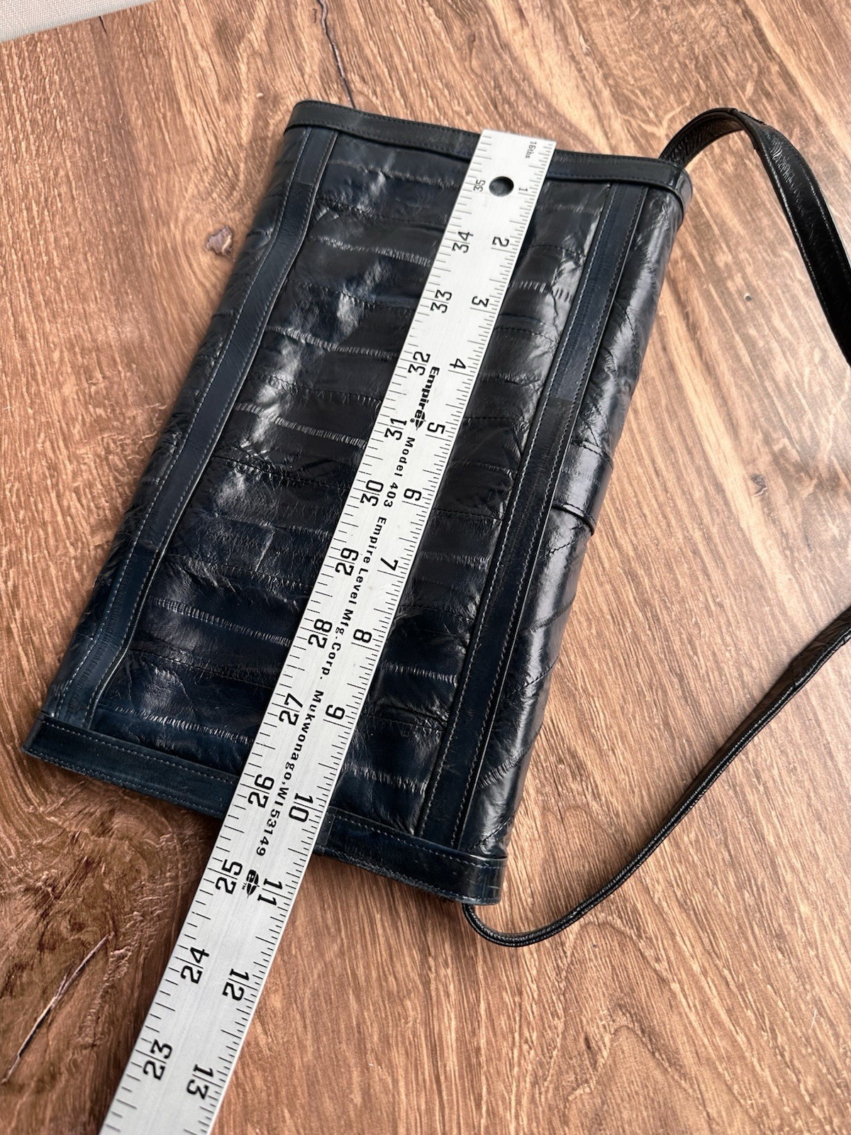 Vintage Leather Envelope Bag Patchwork Black Blue… - image 6