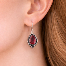 Pink Rubellite Gemstone Earrings 925 Silver Handmade Boho Jewelry 1.6" For Women