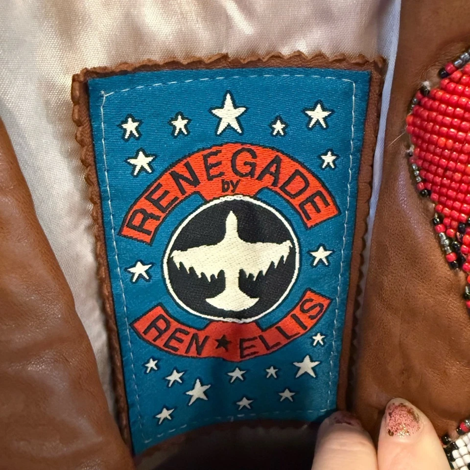 Renegade by REN & ELLIS Brown Leather Jacket with Embroidered Collar size small - Image 2 of 4