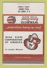 Matchbook Cover - Wireco Brown Strand Wire Rope AA Casey Tampa FL 40 Strike