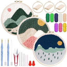 Woohome Punch Needle Kit Included Plastic 20cm diameter, Mountain Scenery