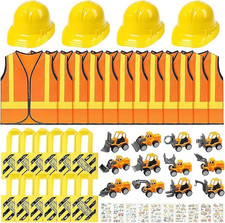 58Pcs Kids Construction Worker Costume, Dress up Party Set Includes Safety Vest