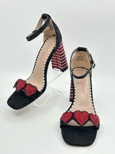 Betsey Johnson Kameron Hearts Rhinestone Size 8M Black  Red Women Pumps