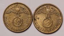 1937 A & D  Germany 5 Reichspfennig Coins (2) KM# 90