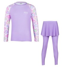 Kids Girls Long Sleeve Swimsuit Skirt & Leggings UV Protective Swimming Costume