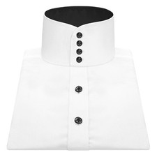 Men's White Long Sleeves Shirt Contrast Inner Collar High Band Mandarin Collar