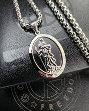Personalised Large St Christopher Silver Steel Travel Protection Necklace XMAS