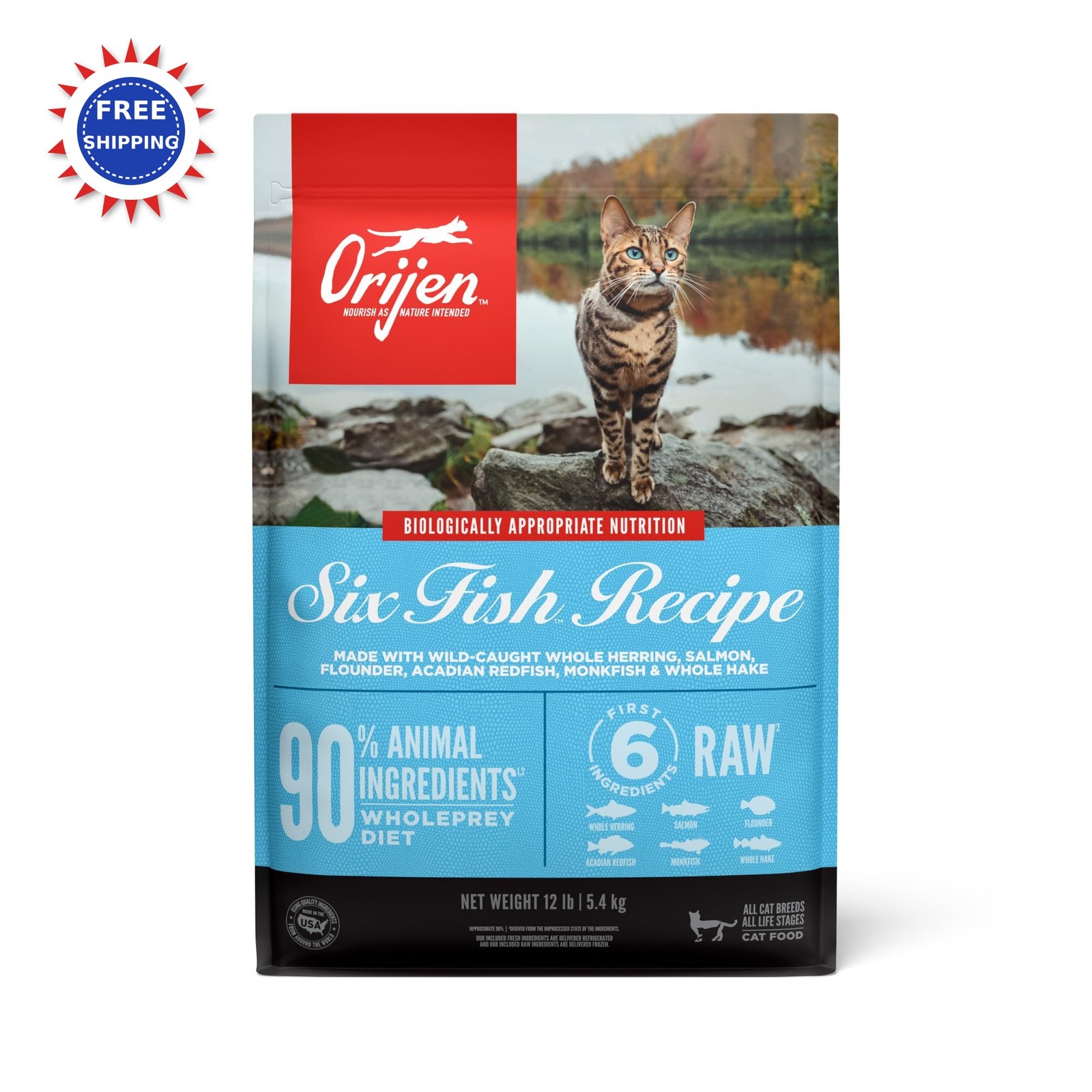 Grain Free Premium Dry 12lb Bag Orijen Six Fish Recipe High 