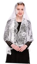 Rectangular Chapel Veil Spanish Lace Floral Mantilla Veils Wrap Shawl White