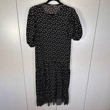 Zara Women's Small Black Polka Dot Midi Dress Short Sleeve Tiered Ruffle