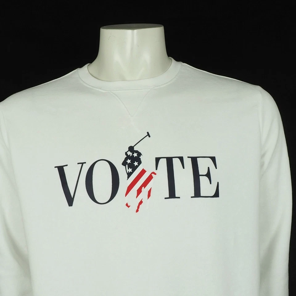 全新 Polo Ralph Lauren Vote Big Pony 运动衫 男式 中号 白色 棉混纺 — 第 2/4 张图片