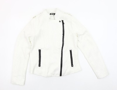 Sophylline Damen Bikerjacke weiß Gr. S Reißverschlussdetail gefüttert Tweed