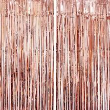 Valentine's Day Gift Rose Gold Tinsel Foil Fringe Curtains 2 Pack Party Decor