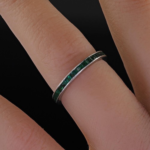 Antikes Art Deco Platin Quadratschliff Smaragd Eternity Band - Größe 5 1/2 - Bild 6 von 6