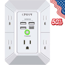 5 Outlet Extender Surge Protector Multi Plug Wall Adapter USB Charger Ports with