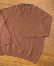 VTG Brooks Brothers Lambswool Sweater Mens L Rust Brown Made Great Britain VNeck