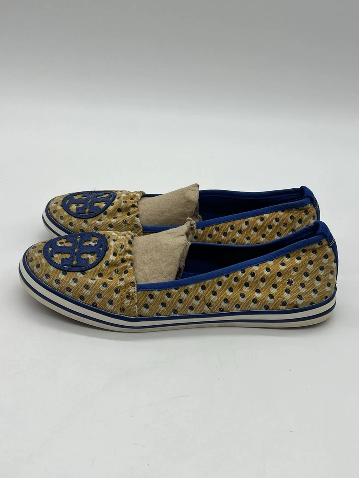 Zapatos planos de ballet Tory Burch a lunares para mujer talla 9,5 M amarillo azul lona. Foto 4 de 4