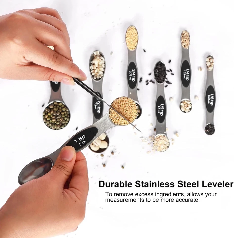 Stainless Steel Measuring Spoons Stackable Set w/ Leveler Kitchen Baking - Image 4 of 4