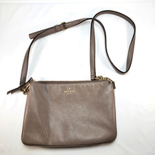 Kate Spade New York Leila Womens Leather Triple Gusset Crossbody Bag Taupe Nude