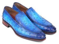 Paul Parkman Mens Shoes Blue Loafers Leather Ostrich Upper Handmade 73954-BLU