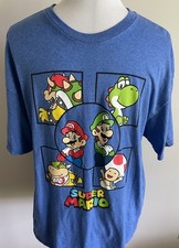 Super Mario Brothers T-Shirt Mens Size XL Blue Luigi Bowser Yoshi Toad NINTENDO