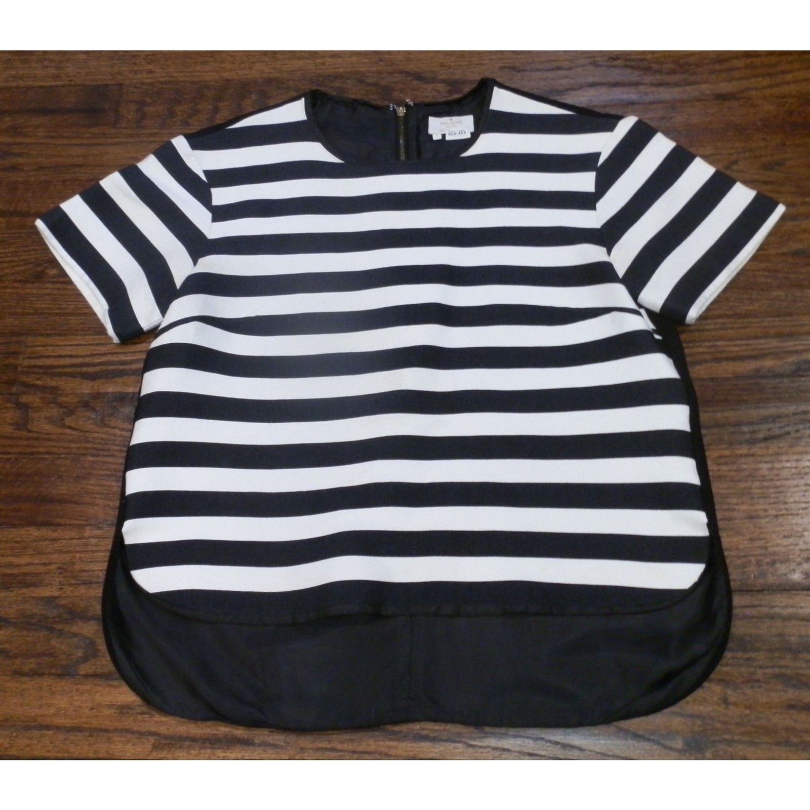 Kate Spade Black White Stripe Cotton Silk Blend Top Size 0