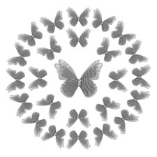 25Pcs Organza Fabric Butterflies for Crafts,30mm 3D Sheer Mesh Butterfly, Black