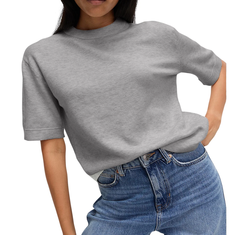 M&S Womens Air Yarn Jumper Crew Neck Short Sleeve Sweatshirt Knitted Winter Tops - Image 2 of 4