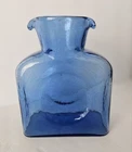 Blenko Glass 8" Blue Double Spout Vase Water Pitcher