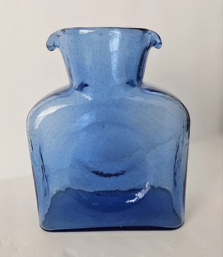 Blenko Glass 8" Blue Double Spout Vase Water Pitcher