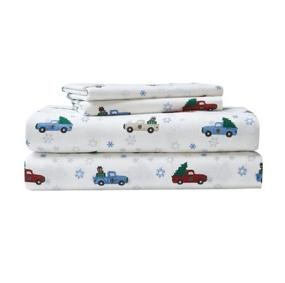 Eddie Bauer - Queen Sheets, Cotton Queen, Winter Outing Red/Blue/Beige 