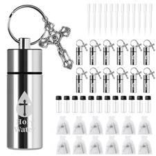 12 SET Holy Water Bottles, Silver Keychain Holy Water Container with Cross Pe...