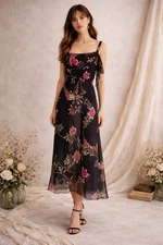 Vintage David Warren Women’s 2P Floral Silk Midi Dress Y2K Whimsigoth Romantic