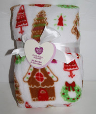 Parents Choice Gingerbread House Xmas Plush Fleece Baby Blanket Red White New