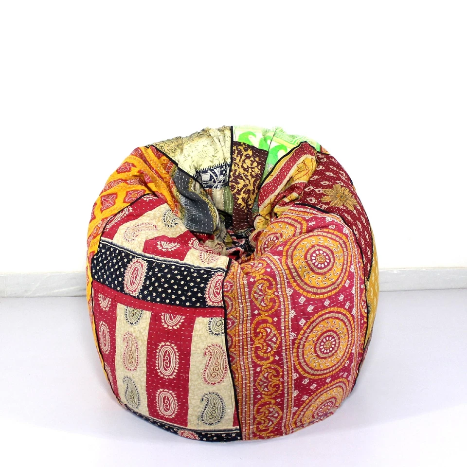 Reposapiés hecho a mano de algodón vintage Kantha Hippie bohemio niños bolsa de frijoles Foto 2 de 3