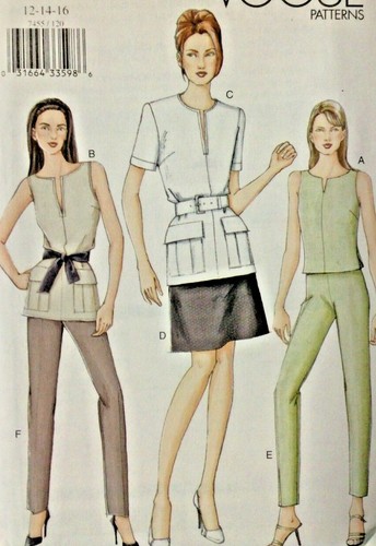 UC Vogue 7455 modello cucito Misses tunica senza maniche top pantaloni slim gonna 6, 8, 10